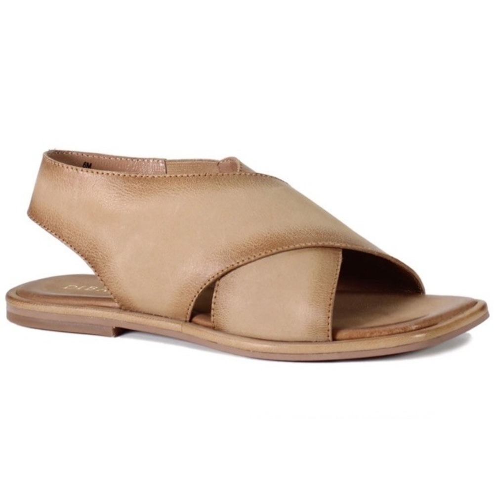 New Diba True 10 Venture Some Beige Sandals Ankle Strap Leather Cross Band Flats